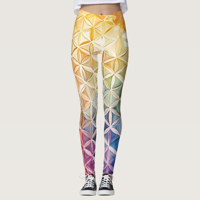 Legging Flor de Vida - Pintura de Aquarela (Frente)