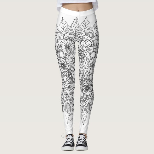 Legging Flor Mandala Preto e Branco (Frente)