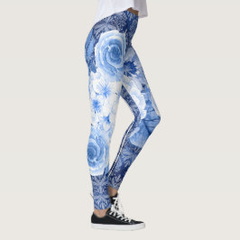Legging Flor no estilo! Impressão de Flor Azul-Chic