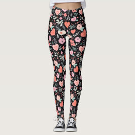 Legging Flor Retro Preto Rosa