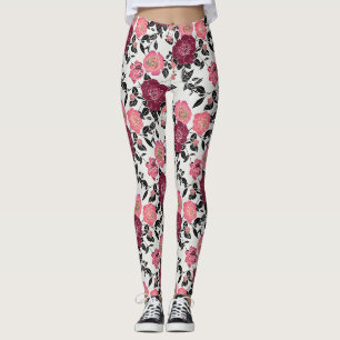 Legging Flor Rosa de Borgonha Rosa Elegante Maroon