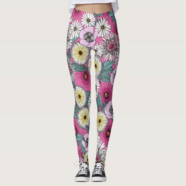 Legging Flor rosa do jardim australiano (Frente)