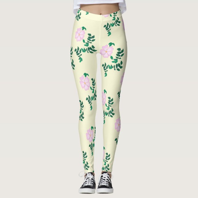 Legging Flor-Rosa selvagem rosa-pastel (Frente)