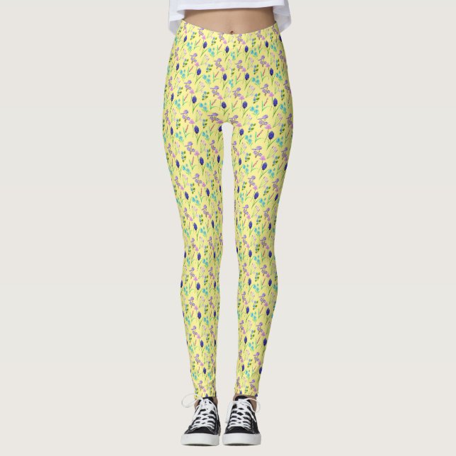 Legging Flor selvagem em coxas impressão-All-Over-Impressã (Frente)