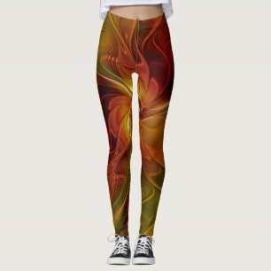 Legging Flor verde-laranja-abstrato Vermelho Castanho-Cast