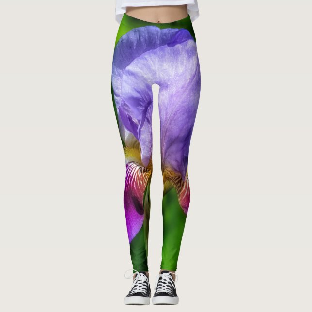 Legging Flor violeta púrpura azul e amarelo da íris (Frente)