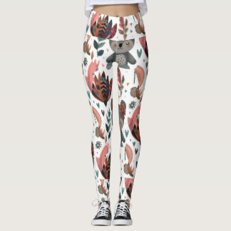 Legging florais e folhas bonitinhas de rabisco