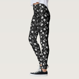 Legging Florais Elegantes em Aquarela Preto e Branco