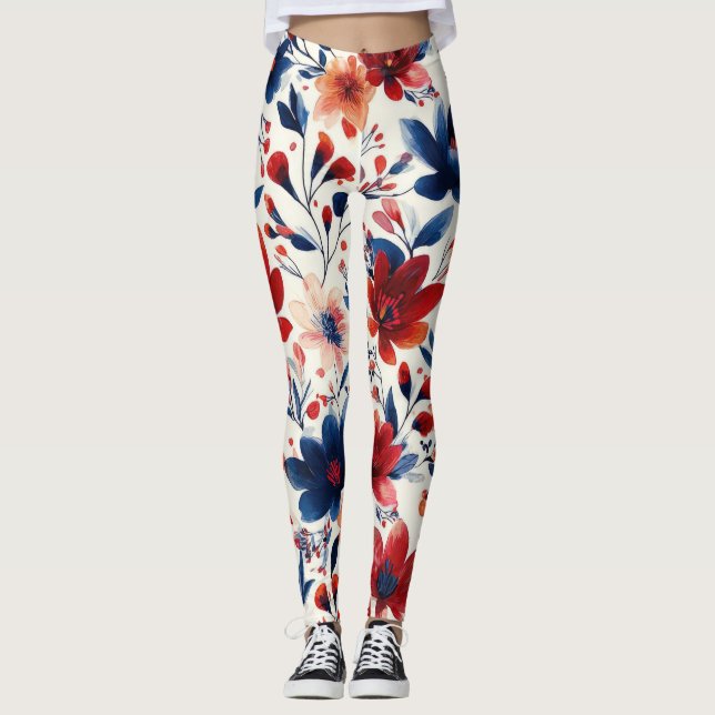 Legging Florais Vermelho Azul Branco Patrióticos (10) (Frente)