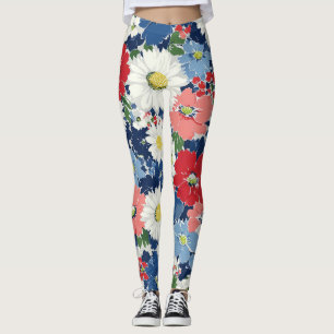 Legging Florais Vermelho Azul Branco Patrióticos (3)