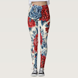 Legging Florais Vermelho Azul Branco Patrióticos (7)