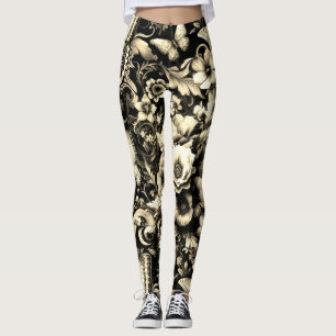 Legging Floral Antiquado ouro com Borboletas