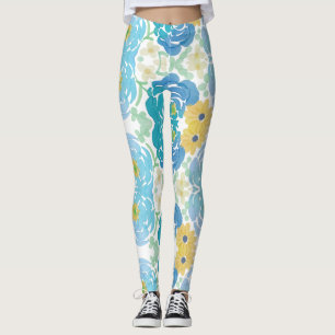 Legging Floral Aquarela Azul e Amarelo
