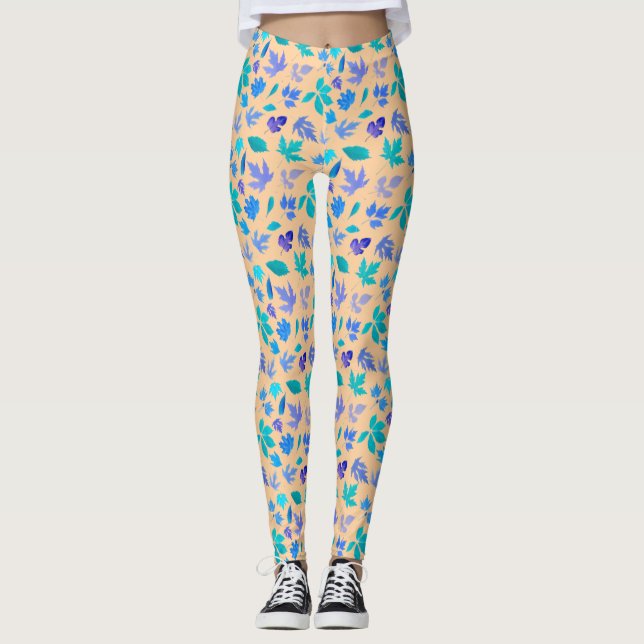 Legging Floral Blue Flowers Pattern Design- 36566 (Frente)