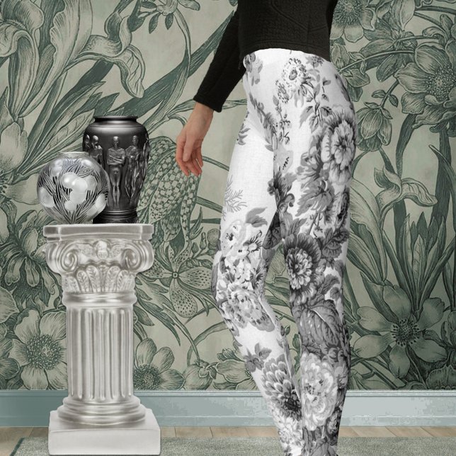 Legging Floral Bonito branco preto (Criador carregado)