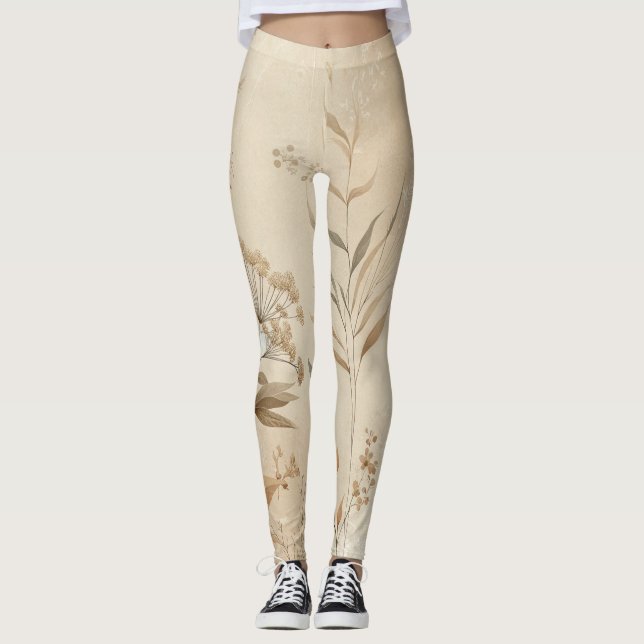 Legging Floral Botânico Delicado Vintage Boho  (Frente)