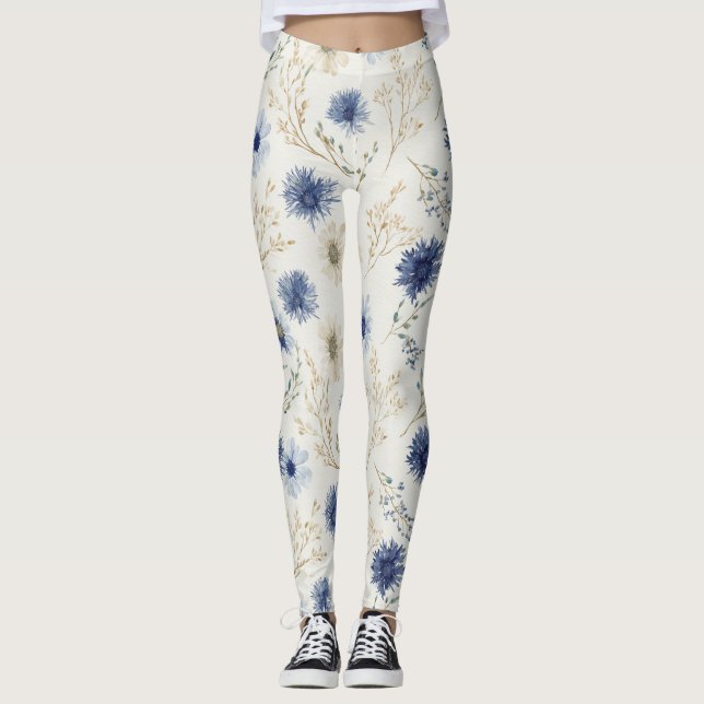 Legging Floral Branco Azul (Frente)