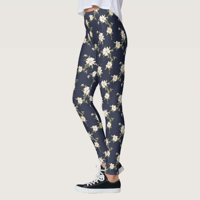 Legging Floral Branco Azul marinho (Esquerda)