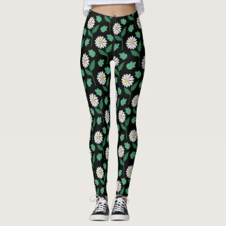 Legging Floral branco de margarida sobre fundo preto