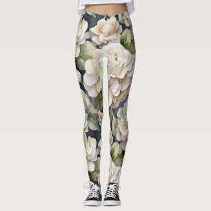Legging Floral de cor verde-rosa-marfim-esverdeado-esverde