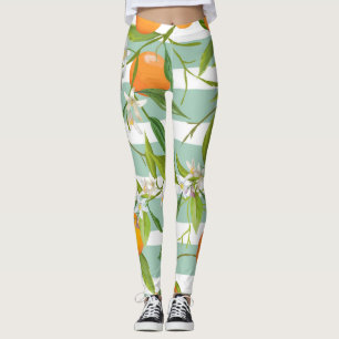 Legging Floral de Frutas Laranja: Vintage Invisível.