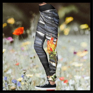 Legging Floral de pincel indiano com nome personalizado