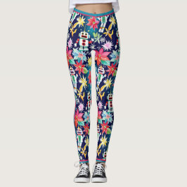 Legging Floral de Robôs Retroativos de Natal Bonito
