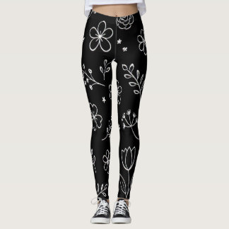 Legging Floral Doodle Preto e Branco