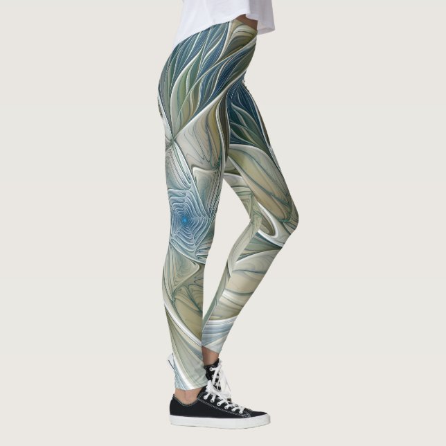Legging Floral Dream Pattern Abstrato Blue Khaki Fractal (Direita)