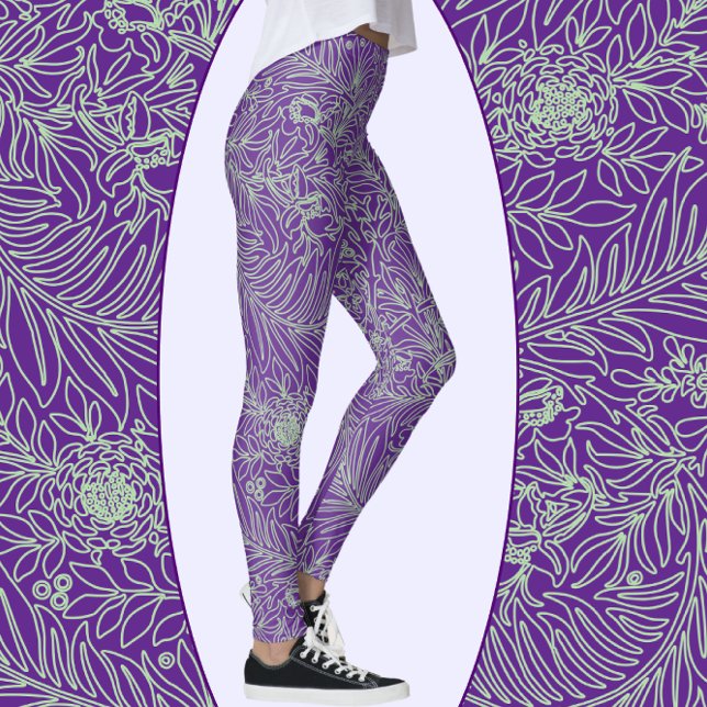Legging Floral e Vinhas Vermelhas Roxas e Vermelhas (Criador carregado)
