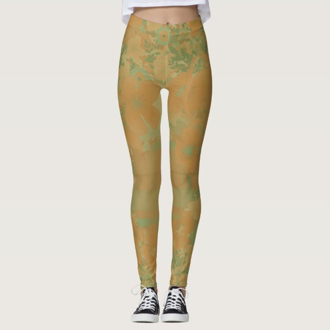 Legging Floral e Xadrez Dourado e Rosa (Frente)