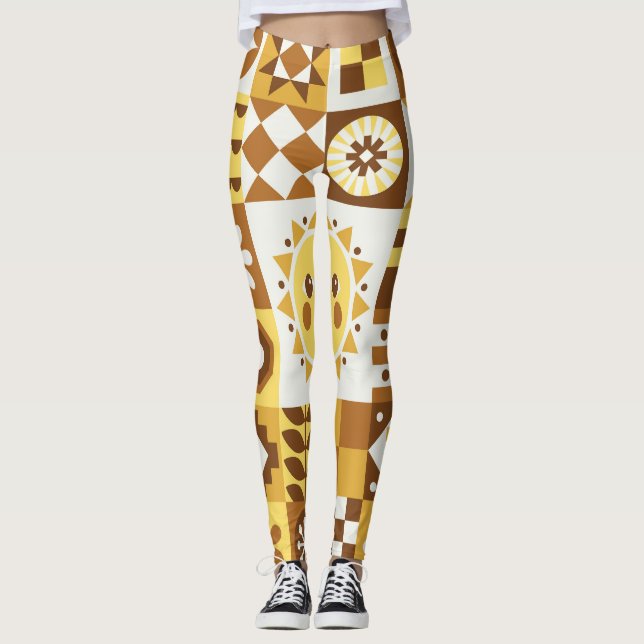 Legging Floral escandinavo: Abstrato Vintage Card. (Frente)