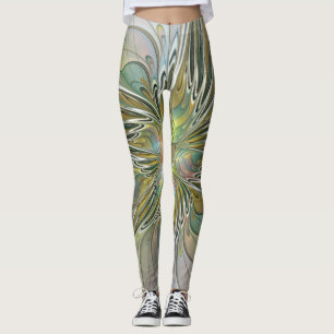 Legging Floral Fantasy Moderna Arte Fractal Flor Com Doura