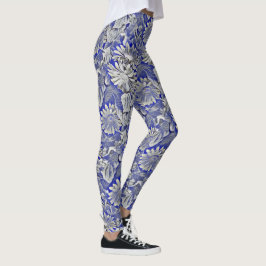 Legging Floral Funky em caneleiras azuis e cinzentas