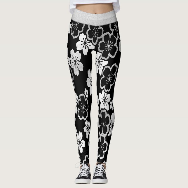 Legging Floral japonês monocromático (Frente)