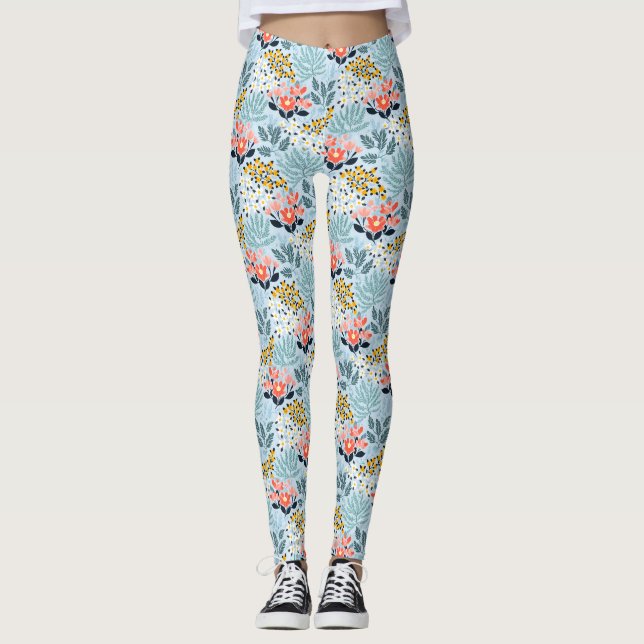 Legging Floral Moderno em Azul (Frente)