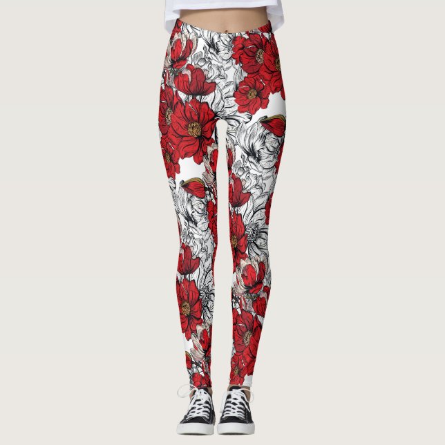 Legging Floral Moderno. Flores de primavera. (Frente)