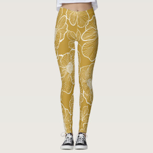 Legging Floral monocromático Dourado: Abstrato sem costura