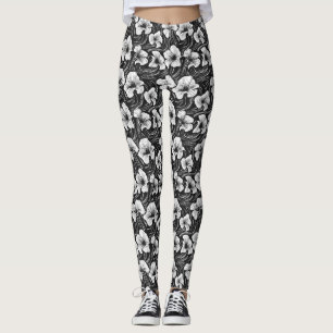Legging Floral Orgânico Elegante Preto e Branco