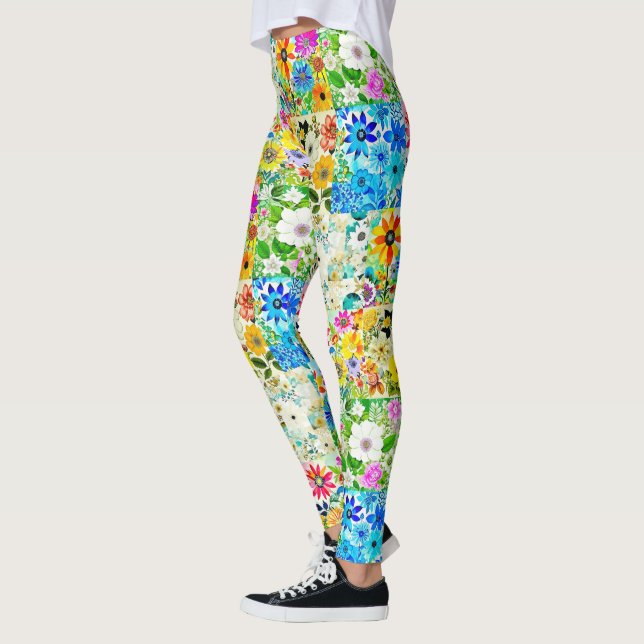 Legging Floral Patchwork Art Watercolor Flowers (Esquerda)