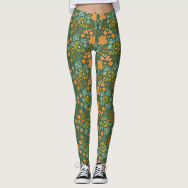 Legging Floral pattern on a dark green background 