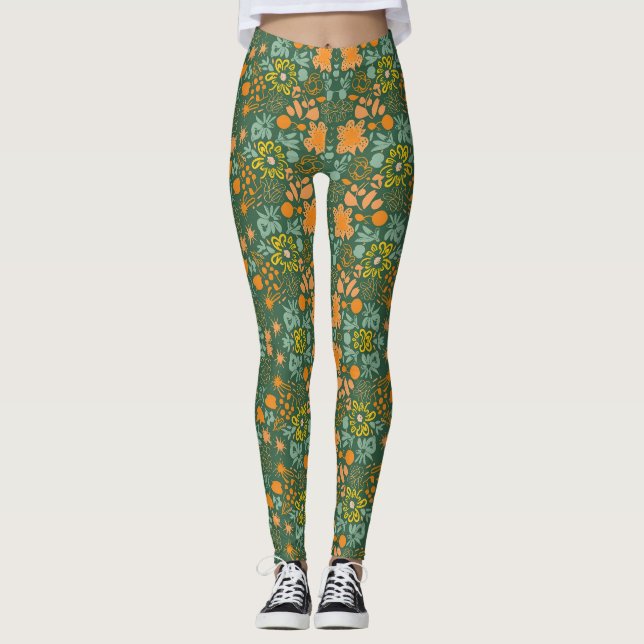 Legging Floral pattern on a dark green background  (Frente)