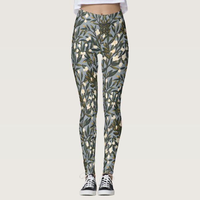 Legging Floral pattern on  dusty blue-gray background (Frente)