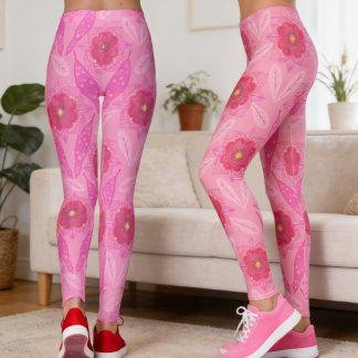 Legging Floral Pintada à Mão Rosa