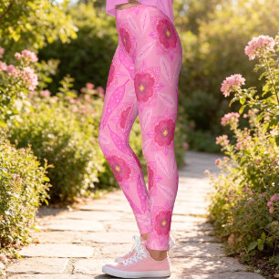 Legging Floral Pintada à Mão Rosa