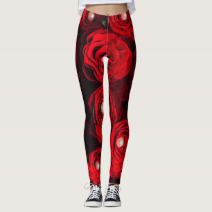 Legging Floral preto das rosas vermelhas