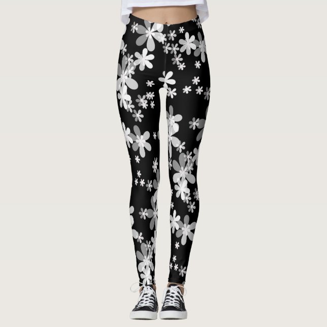 Legging floral preto e branco (Frente)