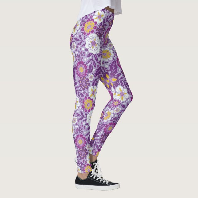 Legging Floral púrpura, amarela e magenta (Direita)