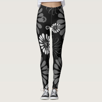 Legging Floral Retro Preto e Branco