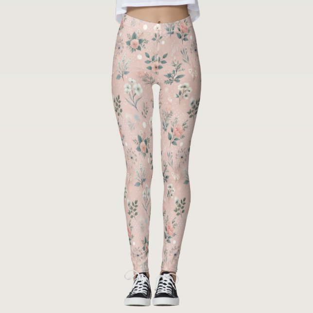 Legging Floral Rosa Russo com Sangue Branco e Verde (Frente)